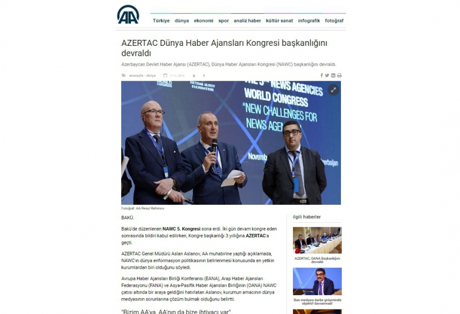 Baku Congress and OANA General Assembly in spotlight of world media