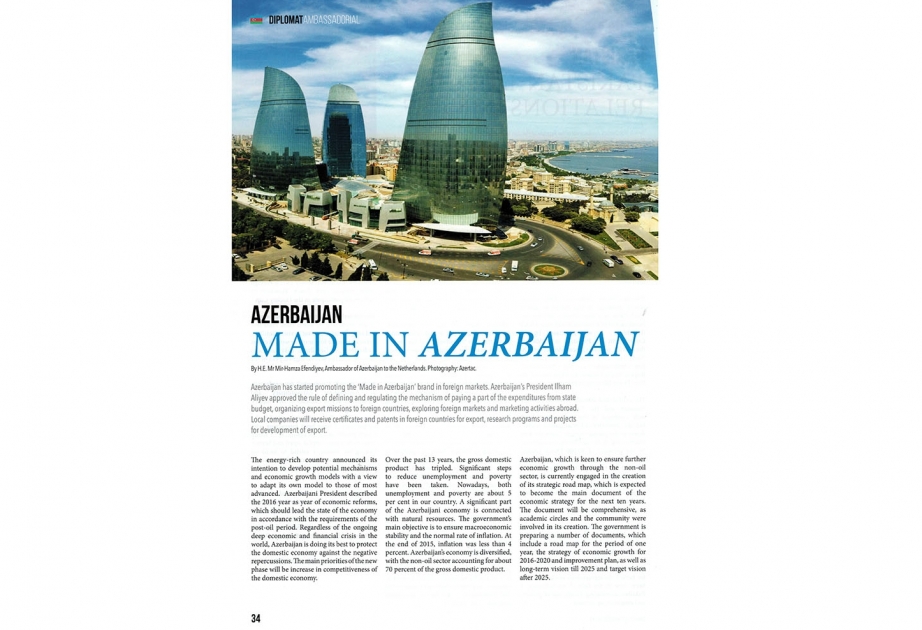 Niderlandın “Diplomat Magazine” jurnalında Azərbaycan diplomatının məqaləsi dərc olunub