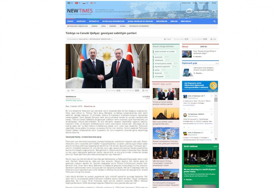 Türkiyə və Cənubi Qafqaz: geosiyasi sabitliyin şərtləri