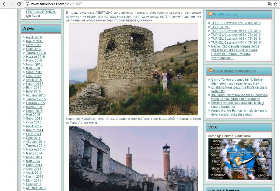 Un site web kirghiz a diffusé les photos relatant le vandalisme arménien
