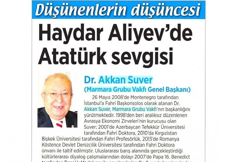 “Milliyyət” qəzeti: “Heydər Əliyevin Atatürk sevgisi”