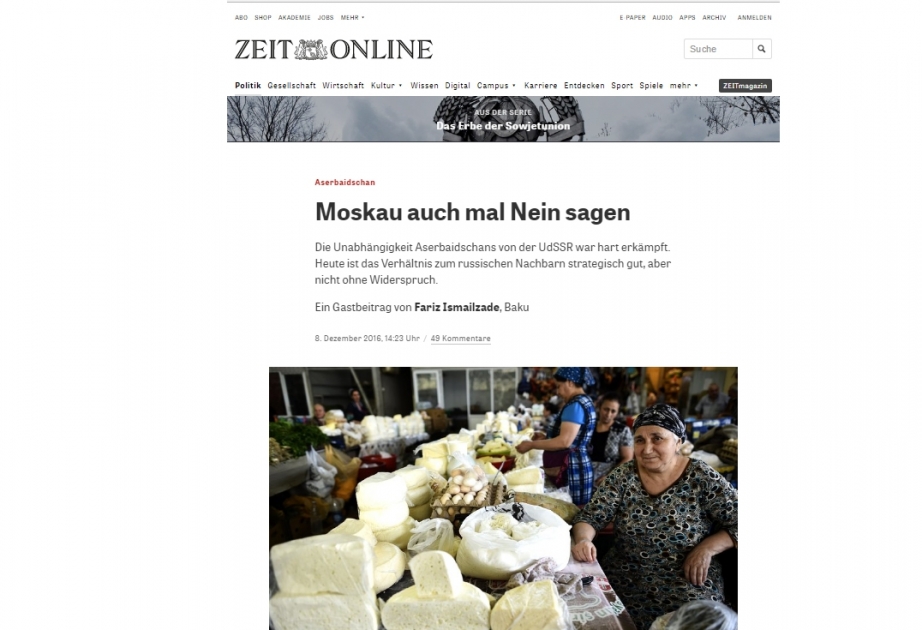 Almaniyanın “Zeit online” qəzetində Azərbaycan-Rusiya münasibətləri barədə məqalə verilib