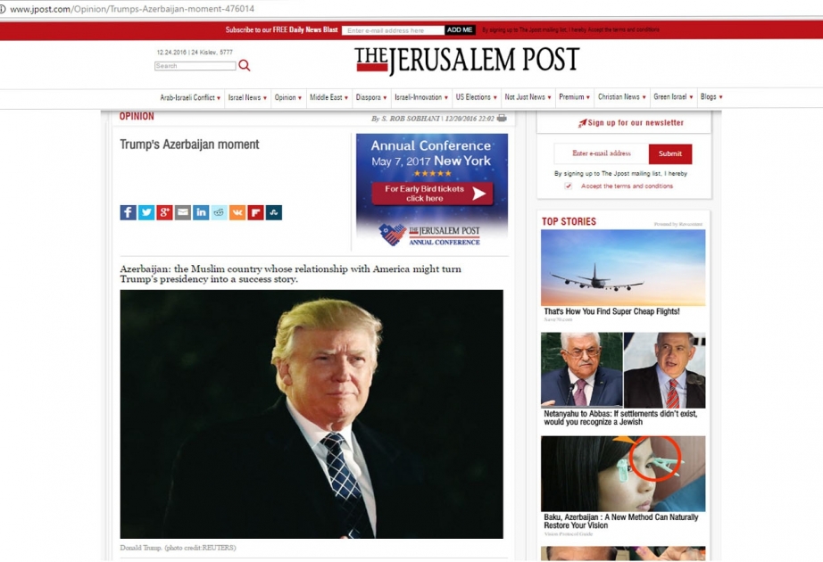 İsrailin nüfuzlu “Jerusalem Post” qəzetində “Trampın Azərbaycan anı” sərlövhəli məqalə dərc olunub