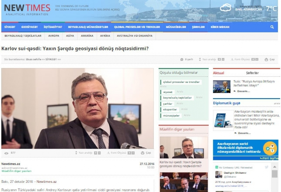 Karlov sui-qəsdi: Yaxın Şərqdə geosiyasi dönüş nöqtəsidirmi?