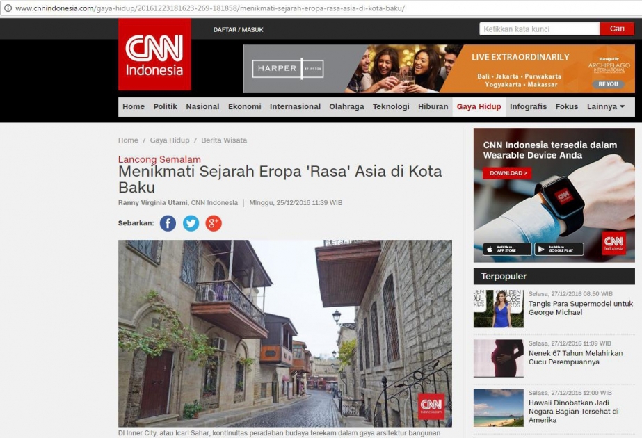 CNN Indonesia portal highlights tourism potential of Azerbaijan