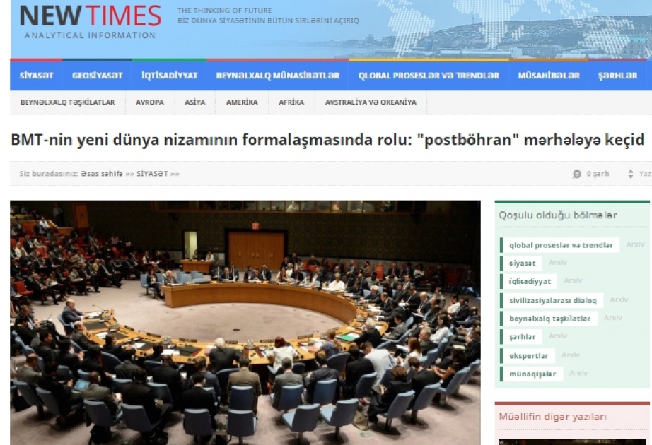 BMT-nin yeni dünya nizamının formalaşmasında rolu: "postböhran" mərhələyə keçid