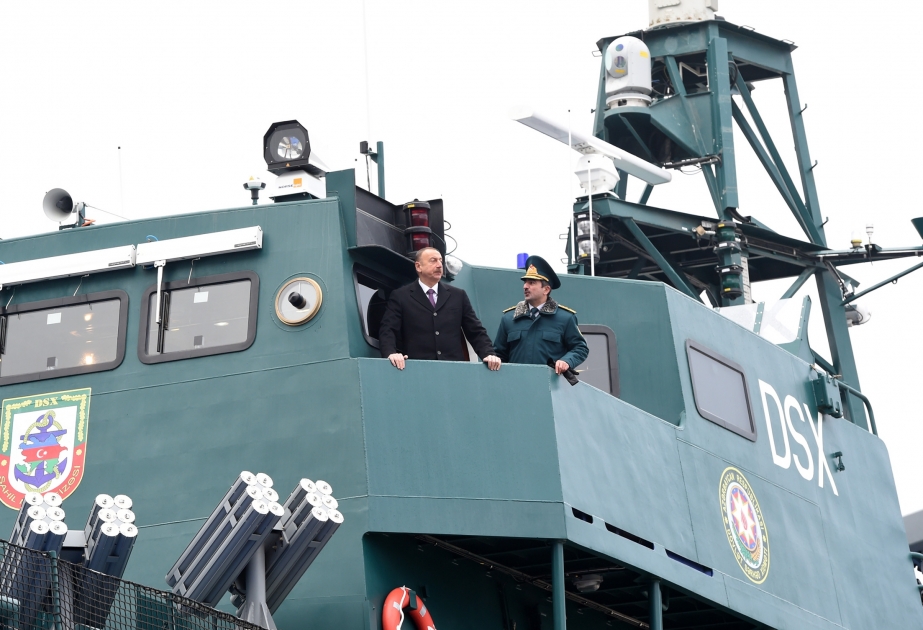 President Ilham Aliyev viewed newly-constructed "Tufan" ship of Coast Guard of State Border Service and new special equipment VIDEO