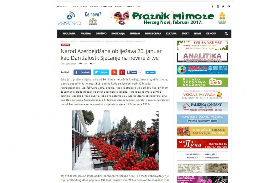 Monteneqronun xəbər portalında Mixail Qorbaçovun cinayətləri haqqında məqalə yerləşdirilib