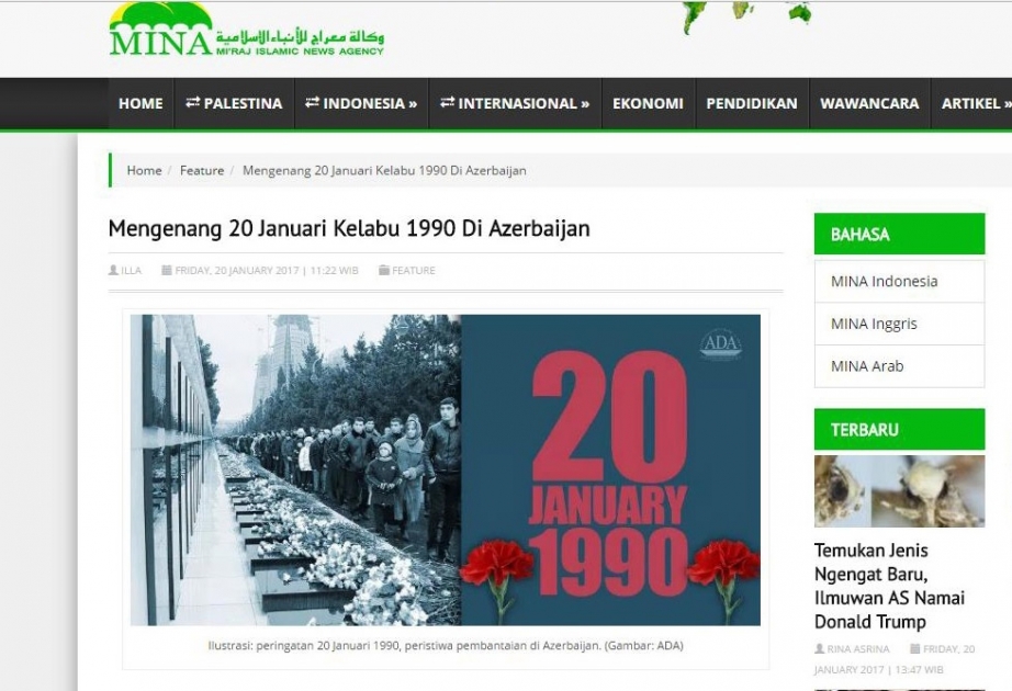 Filippin və İndoneziya mətbuatı 20 Yanvar faciəsinə həsr olunan məqalələr yayıb