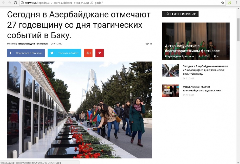 Özbəkistan portalları 20 Yanvar faciəsi ilə bağlı materiallar yayıb