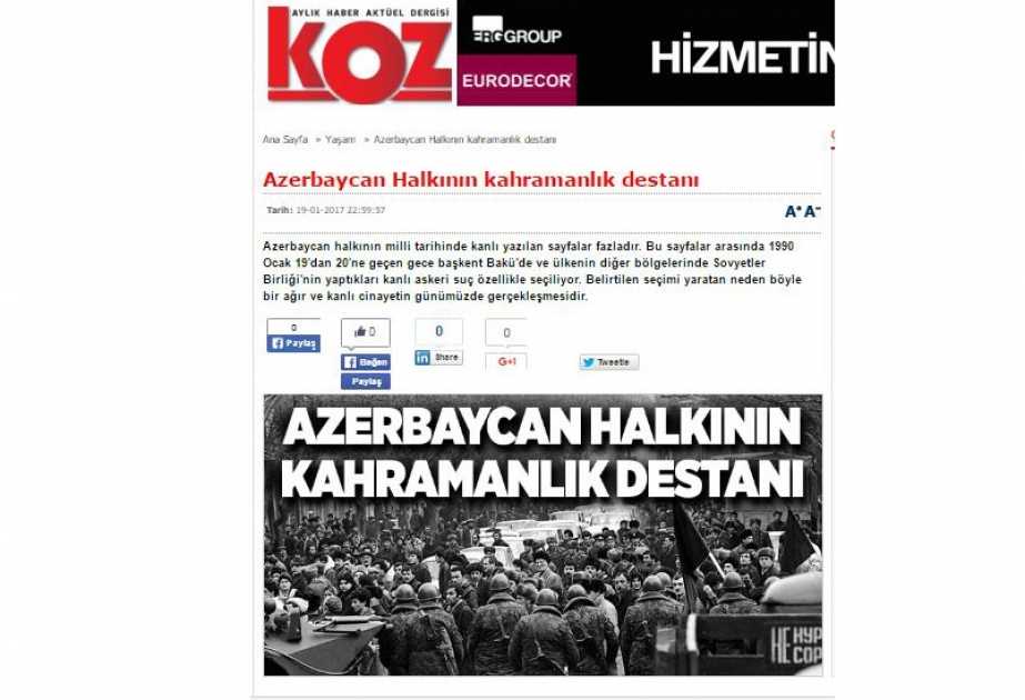 Türkiyə mətbuatı AZƏRTAC-ın xüsusi müxbirinin 20 Yanvar faciəsinə dair analitik məqaləsini yayıb