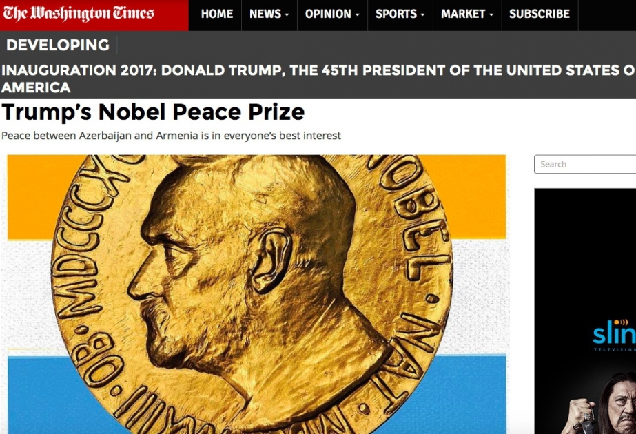 《华盛顿时报》: 特朗普诺贝尔奖：阿塞拜疆和亚美尼亚实现和平符合各方利益