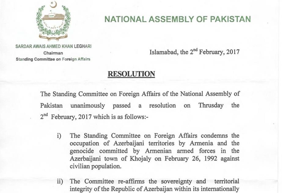 Quelle est la commission pakistanaise condamnant le génocide de Khodjaly ?