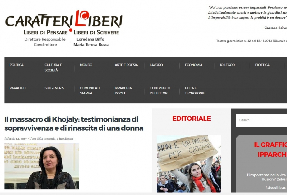 İtaliya portalları Xocalı soyqırımının şahidi Dürdanə Ağayevanın faciənin dəhşətləri barədə məqaləsini yayıb