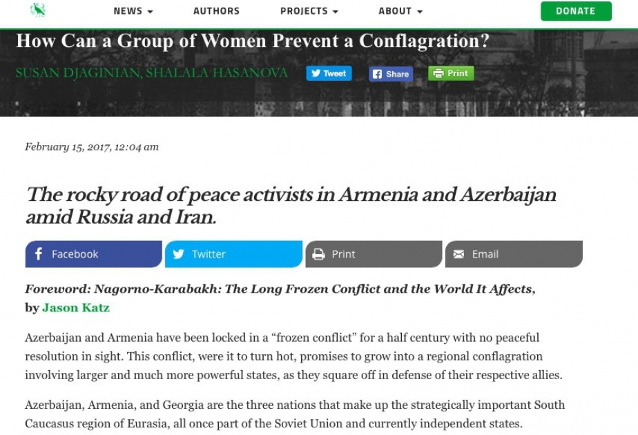 “The American Spectator” “Ermənistan ilə Azərbaycan arasında Sülh üçün Platforma”dan yazıb
