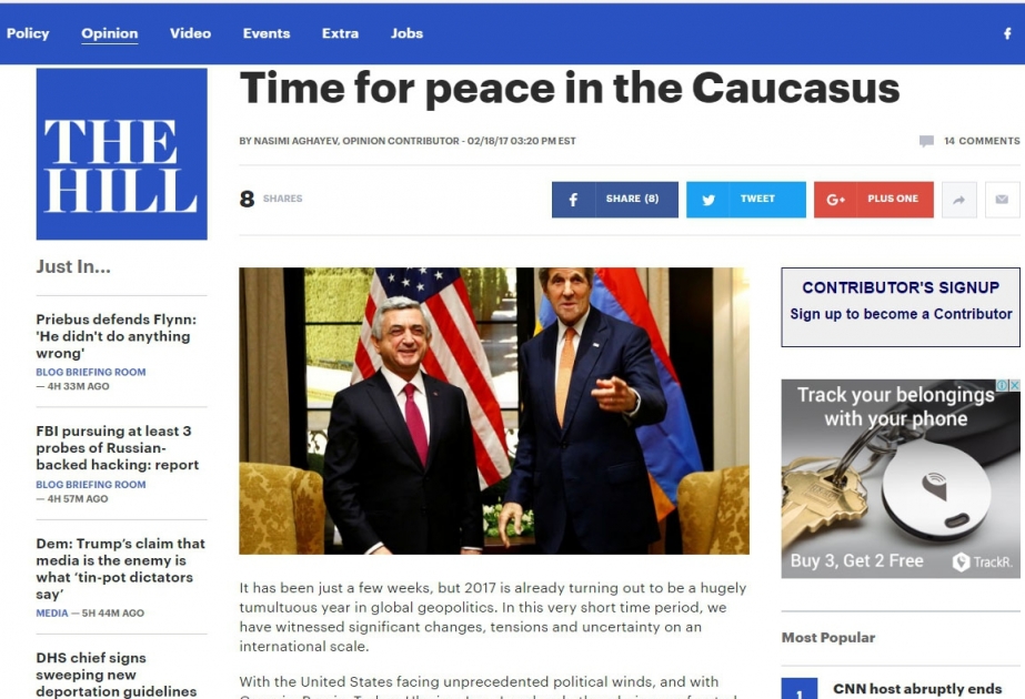 The Hill publishes article on Armenia`s policy of occupation
