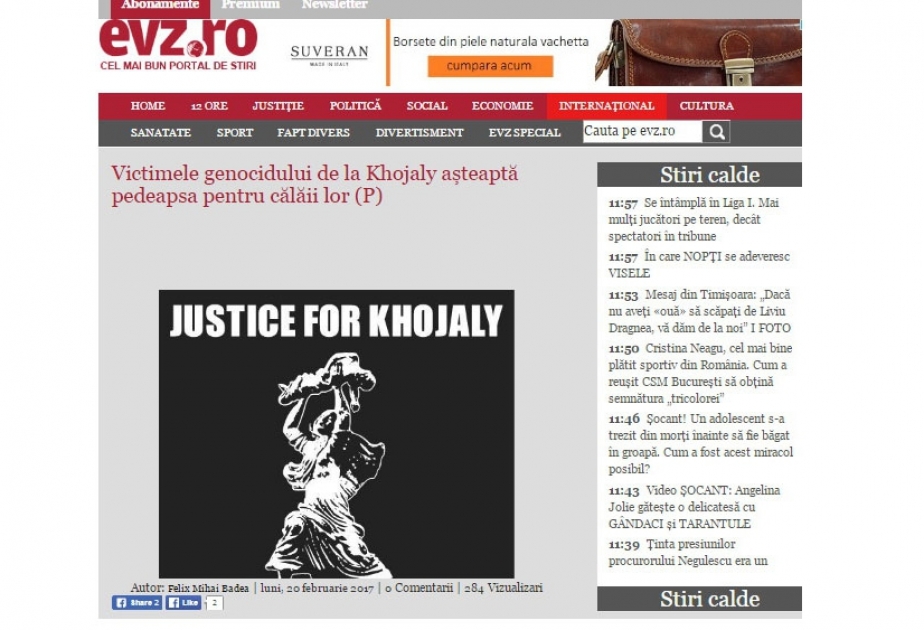 Le journal Evenimentul zilei publie un article sur la tragédie de Khodjaly