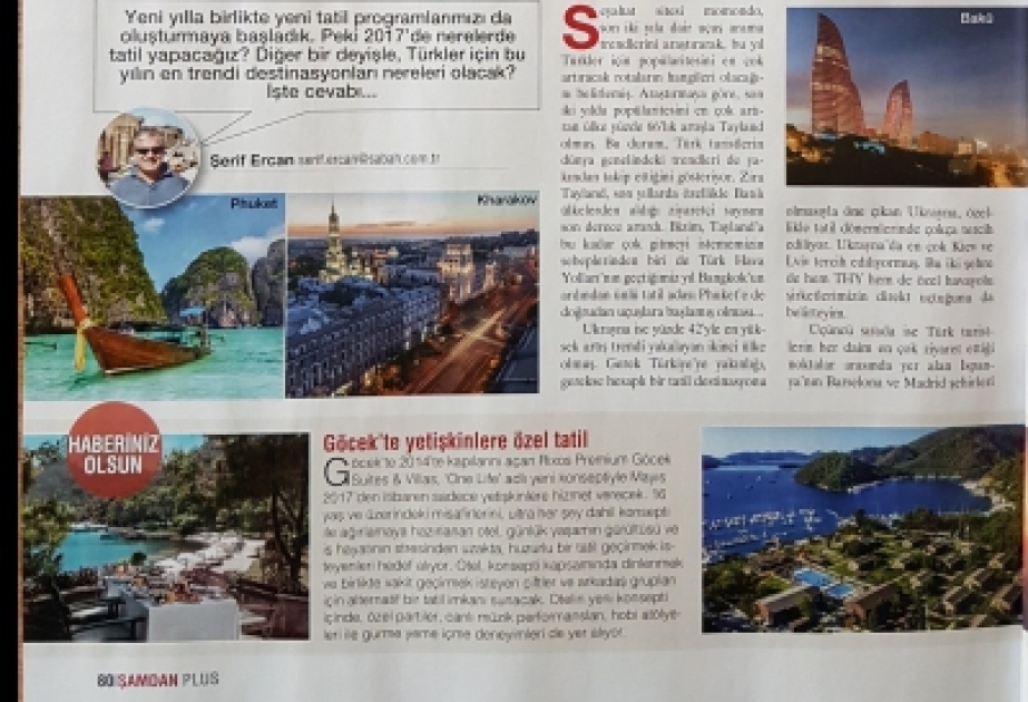 Türkiyə mətbuatında ölkəmizin turizm imkanları haqqında məqalələr dərc olunub