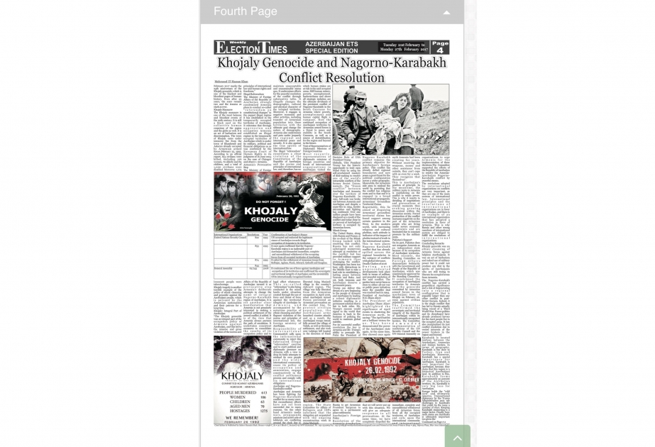 Pakistanın “Election Times” qəzeti Azərbaycan-Pakistan diplomatik əlaqələrinin 25 illiyinə dair xüsusi buraxılış hazırlayıb