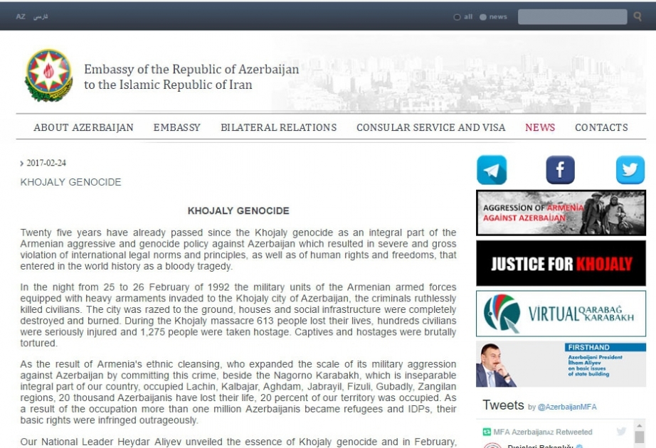 Iranische Öffentlichkeit über Völkermord von Chodschali informiert