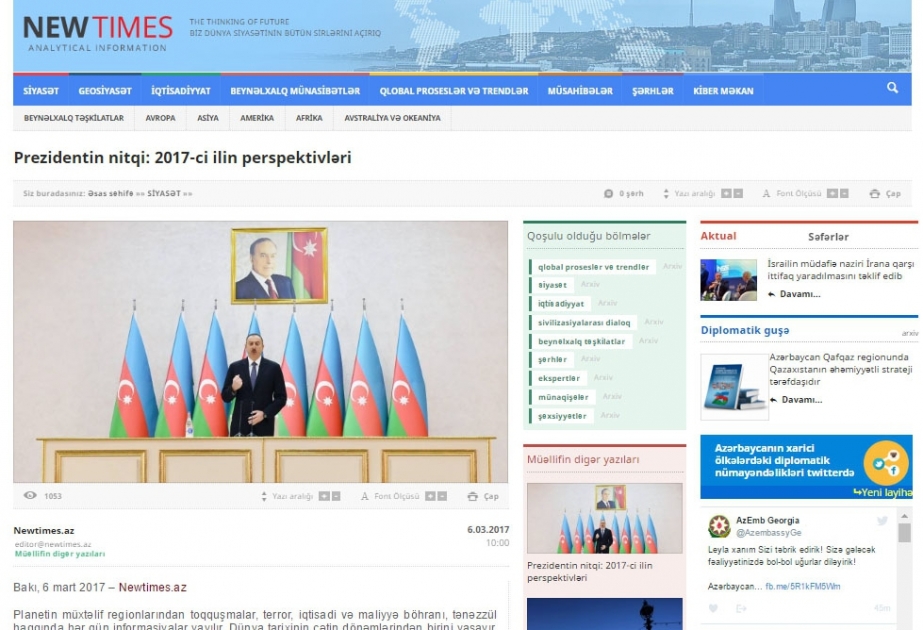Prezidentin nitqi: 2017-ci ilin perspektivləri