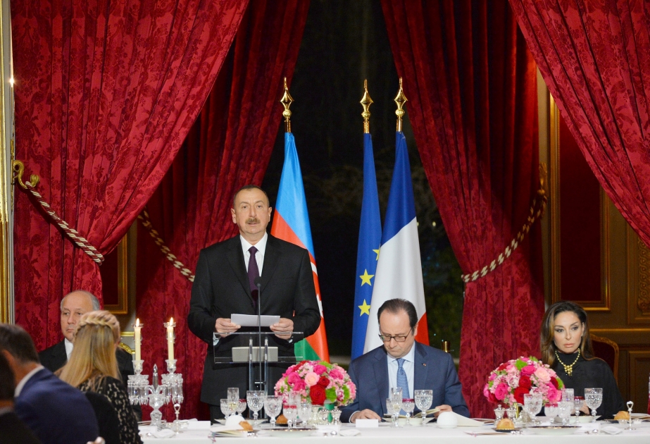 French President Francois Hollande hosted dinner party for President Ilham Aliyev and first lady Mehriban Aliyeva