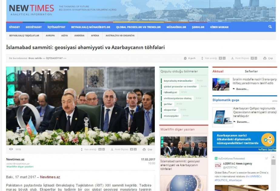 İslamabad sammiti: geosiyasi əhəmiyyəti və Azərbaycanın töhfələri