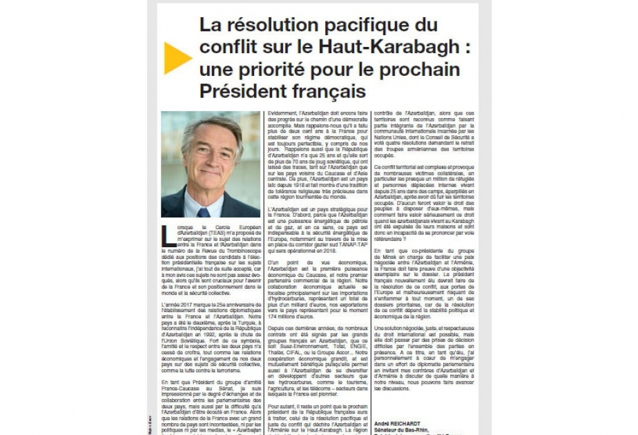 Senator André Reichardt: New French President should pay special attention to Nagorno-Karabakh conflict resolution