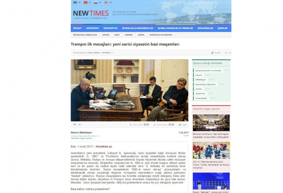 Trampın ilk mesajları: yeni xarici siyasətin bəzi məqamları