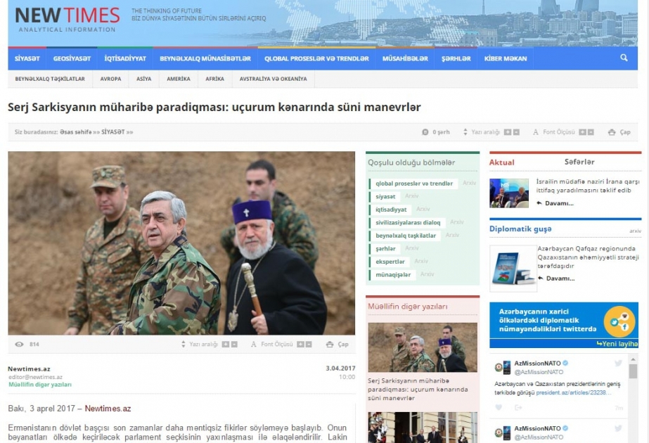 Serj Sarkisyanın müharibə paradiqması: uçurum kənarında süni manevrlər