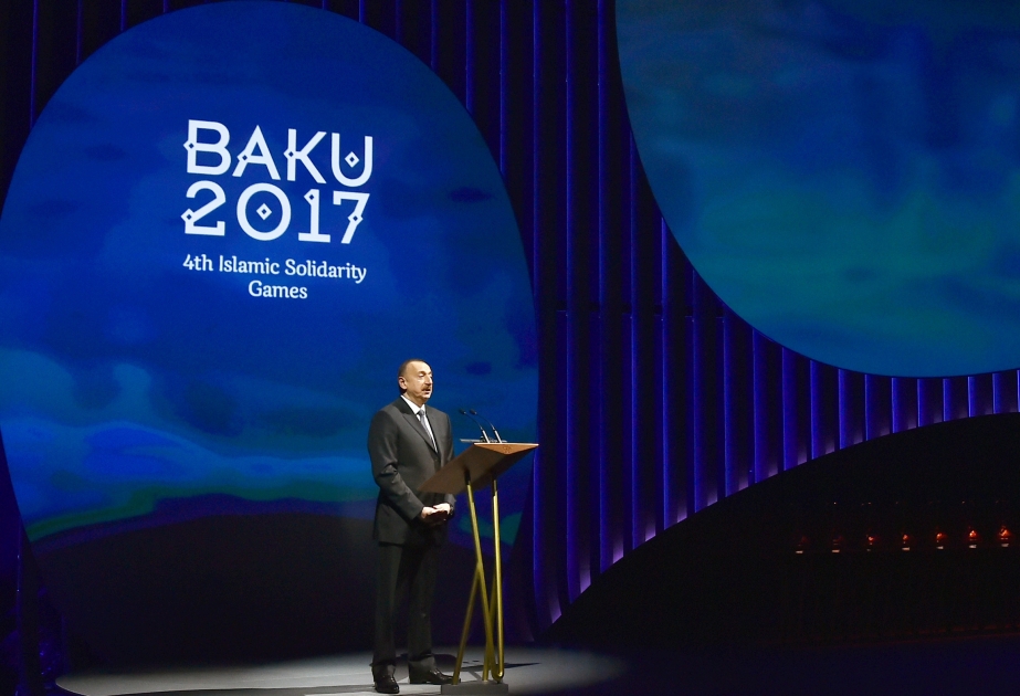 Baku 2017 Islamic Solidarity Games journey starts from the Caspian President of Azerbaijan Ilham Aliyev attended the ceremony VIDEO