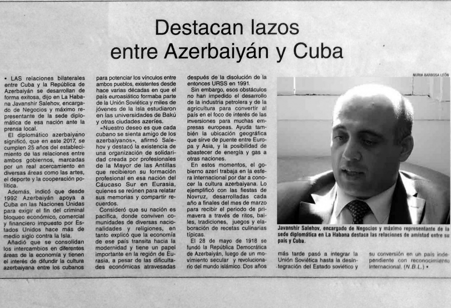 “Granma” qəzeti: Azərbaycan və Kuba arasında əlaqələr inkişaf edir