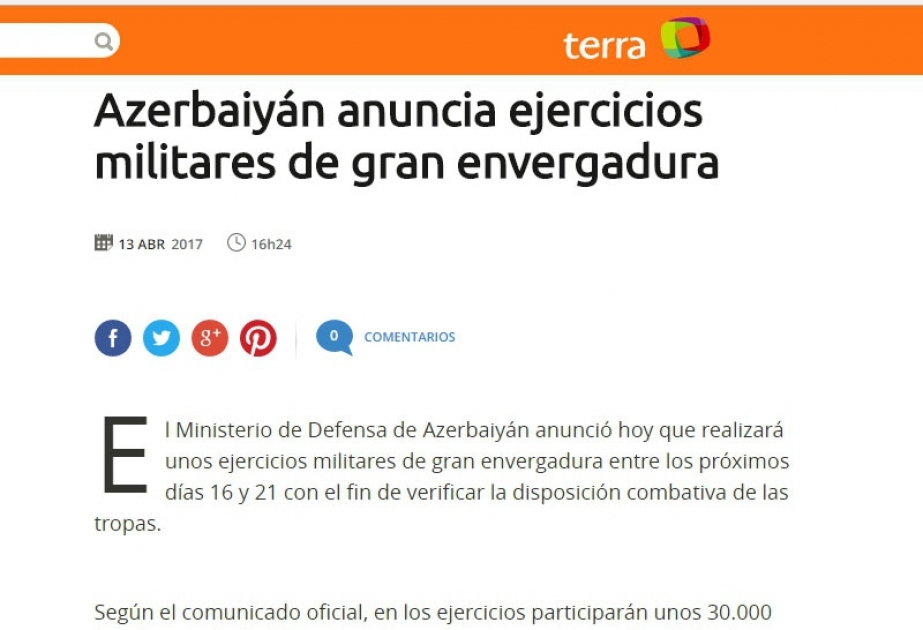 Un portail espagnol publie un article sur le prochain exercice militaire en Azerbaïdjan