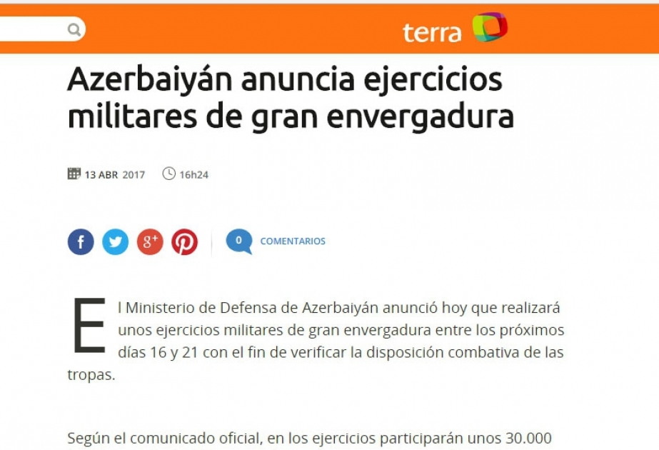 Spanisches Portal schreibt über militärische Übungen in Aserbaidschan