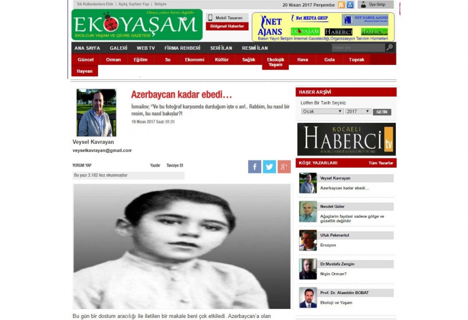 İmamverdi İsmayılovun ulu öndər Heydər Əliyev haqqında məqaləsi Türkiyə mətbuatında dərc olunub