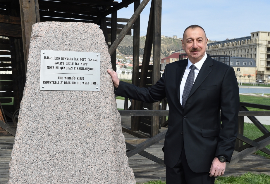 President Ilham Aliyev viewed world`s first industrially drilled oil well in Bibiheybat after reconstruction VIDEO