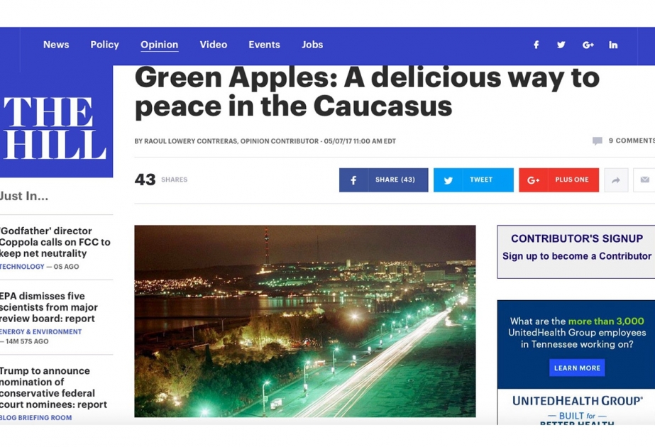 The Hill об армянском кризисе “Эпплгейт”: ”Зеленые яблоки: вкусный путь к миру на Кавказе
