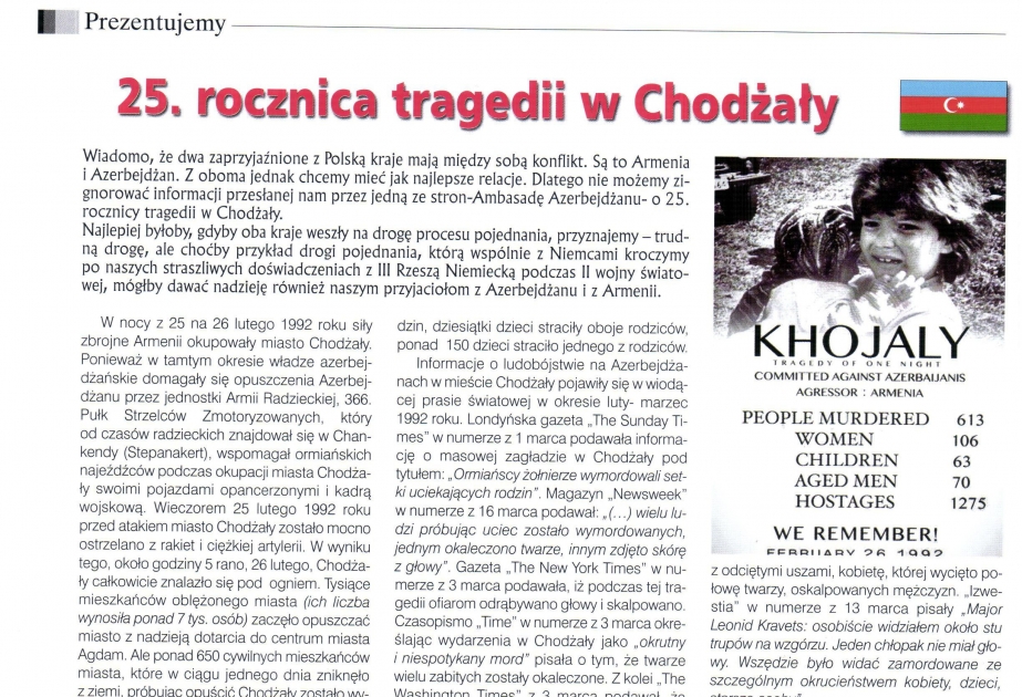 Polish magazine publishes article about Khojaly genocide