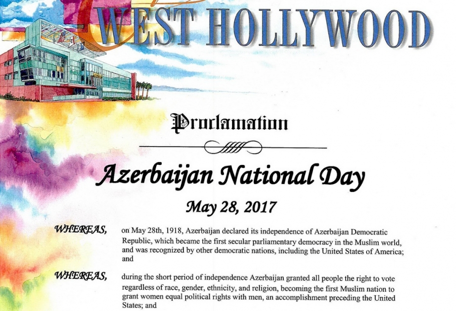In West Hollywood und anderen Städten von Kalifornien der 28. Mai zum aserbaidschanischen Nationaltag erklärt