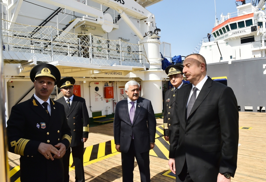 Le président Ilham Aliyev a pris part à la cérémonie de la mise en service des navires «Djabraïl» et «Goubadly» VIDEO