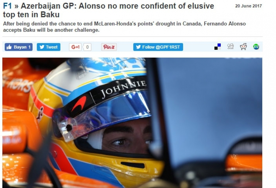Formula-1 Azərbaycan Qran-Prisi dünya mətbuatının diqqət mərkəzində