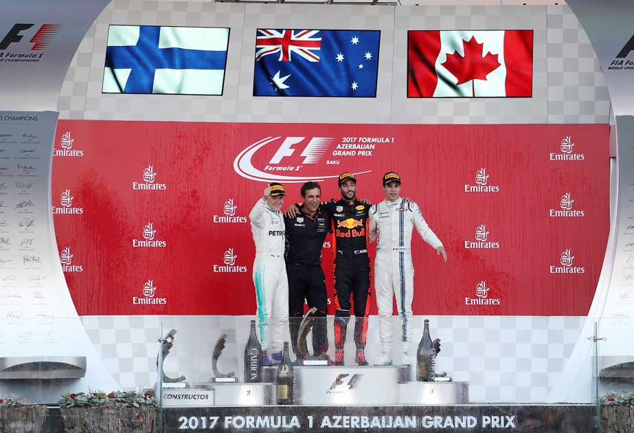 红牛车队车手丹尼尔·里卡多夺得F1阿塞拜疆大奖赛冠军