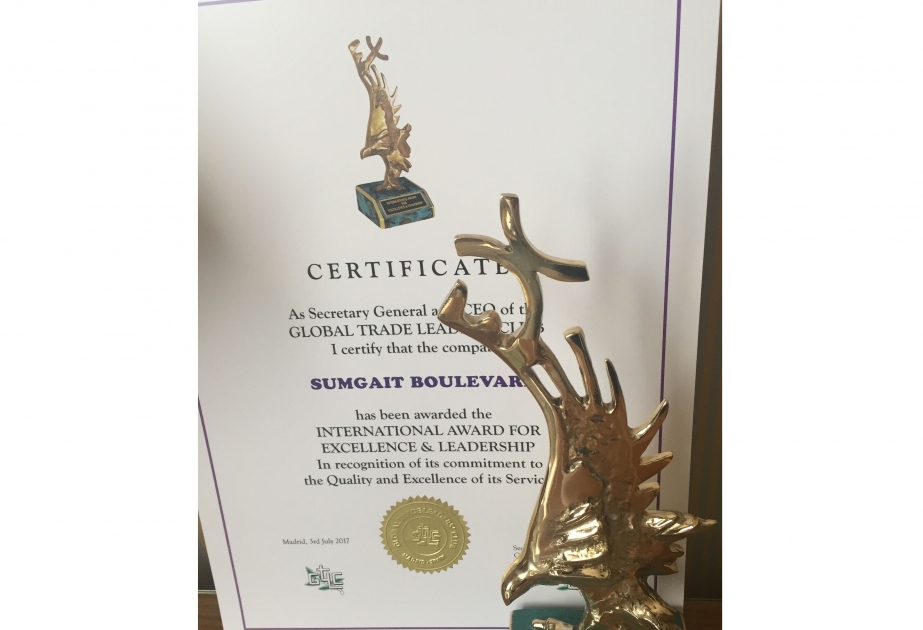 Sumgait Boulevard mit Preis "International Award for Excellence & Leadership" ausgezeichnet