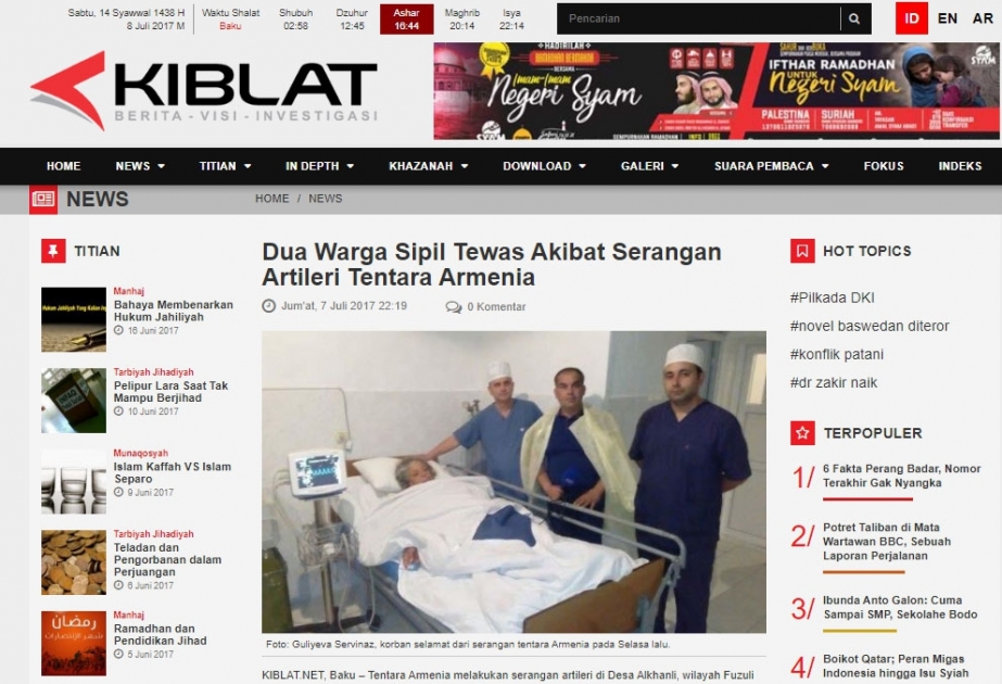 Indonesian press publishes articles condemning Armenian aggressive policy