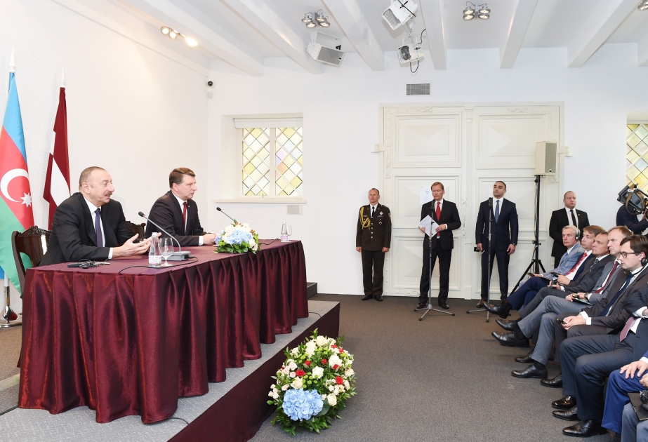 Azerbaijani, Latvian presidents made press statements VIDEO