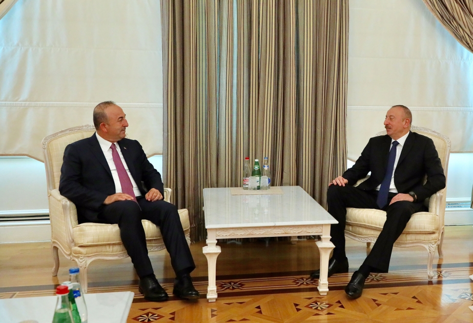 Staatspräsident Ilham Aliyev empfängt türkischen Außenminister VIDEO