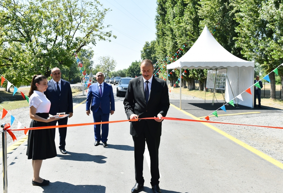 President Ilham Aliyev attended opening of Alatamir-Marsan-Tasmali-Zayam-Lalali highway in Gakh VIDEO