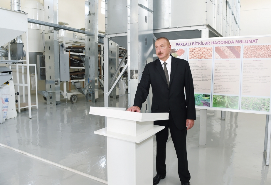 President Ilham Aliyev attended inauguration of cereals and pulses cleaning and packing complex in Jalilabad