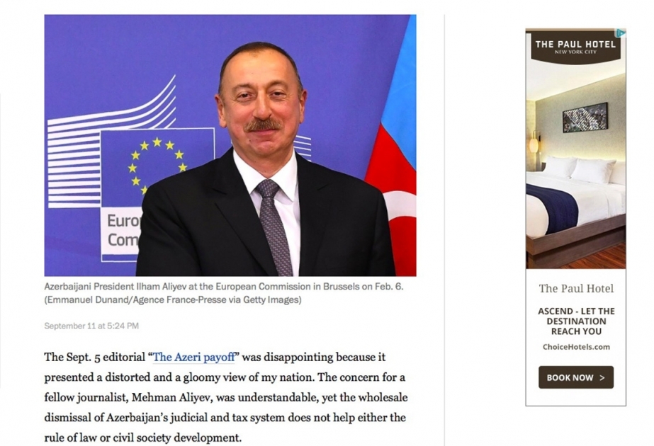 The Washington Post publishes letter by Counsellor for Azerbaijani Embassy in US