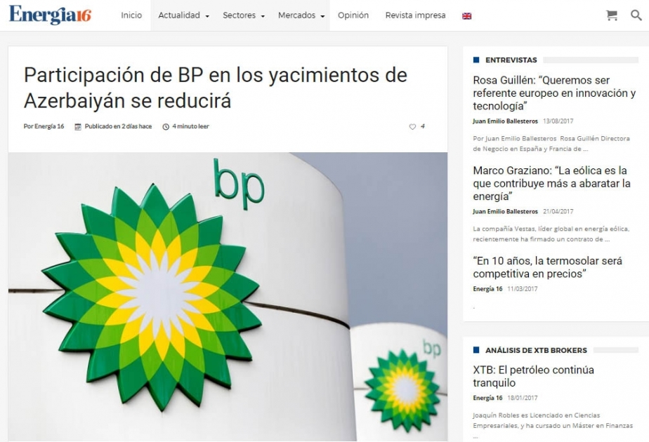İspaniya portalı SOCAR və BP arasında yeni razılaşma haqqında yazır